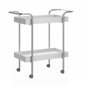 Storage Cart with 2 Tier Design and Metal Frame, White and Chrome
