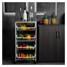 5 Tier Rolling Cart with Storage Baskets, Metal Kitchen Cart Utility Carts with Wheels (Color: as Pic)