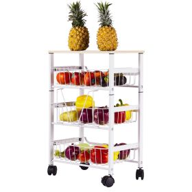 Kitchen Storage Rolling Cart, Kitchen Cart with Lockable Wheels, 4 Tier Metal Wire Basket Shelf Rolling Storage Cart White (Color: as Pic)