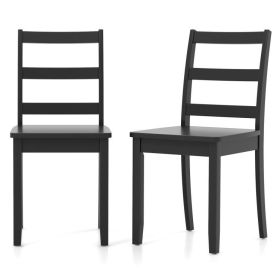 Set of 2 Modern Kitchen Dining Chairs with Solid Rubber Wood Structure (Color: Black)